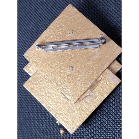 Vintage 80s Black & Gold Iridescent Dangle Brooch Pin – Chic Statement Accessory - Picture 3 of 7